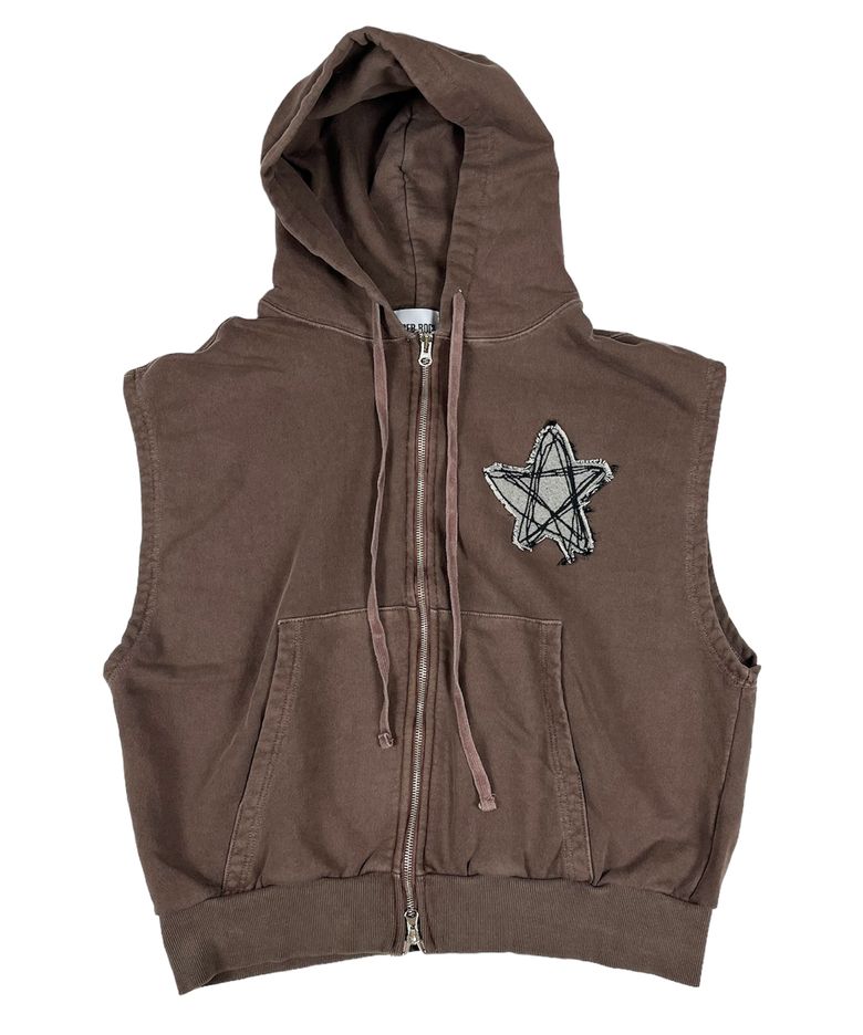 Doodle Star Pigment Hood Zip-up (Brown)