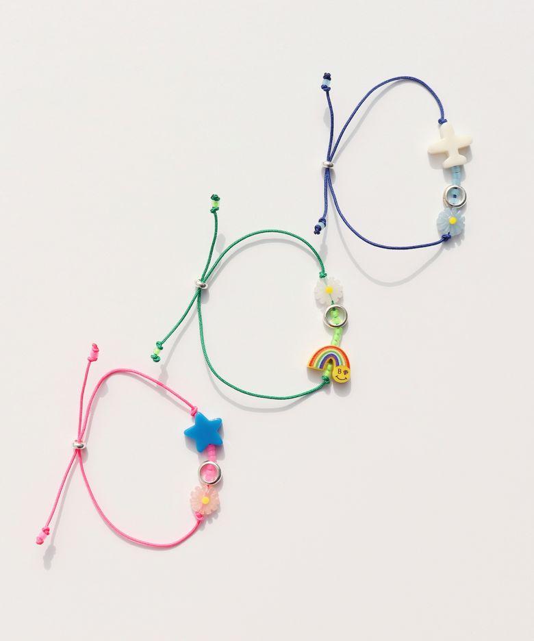 Trio charms initial silver ring knot Bracelet 이니셜 각인 미니 실버링 참 매듭팔찌
