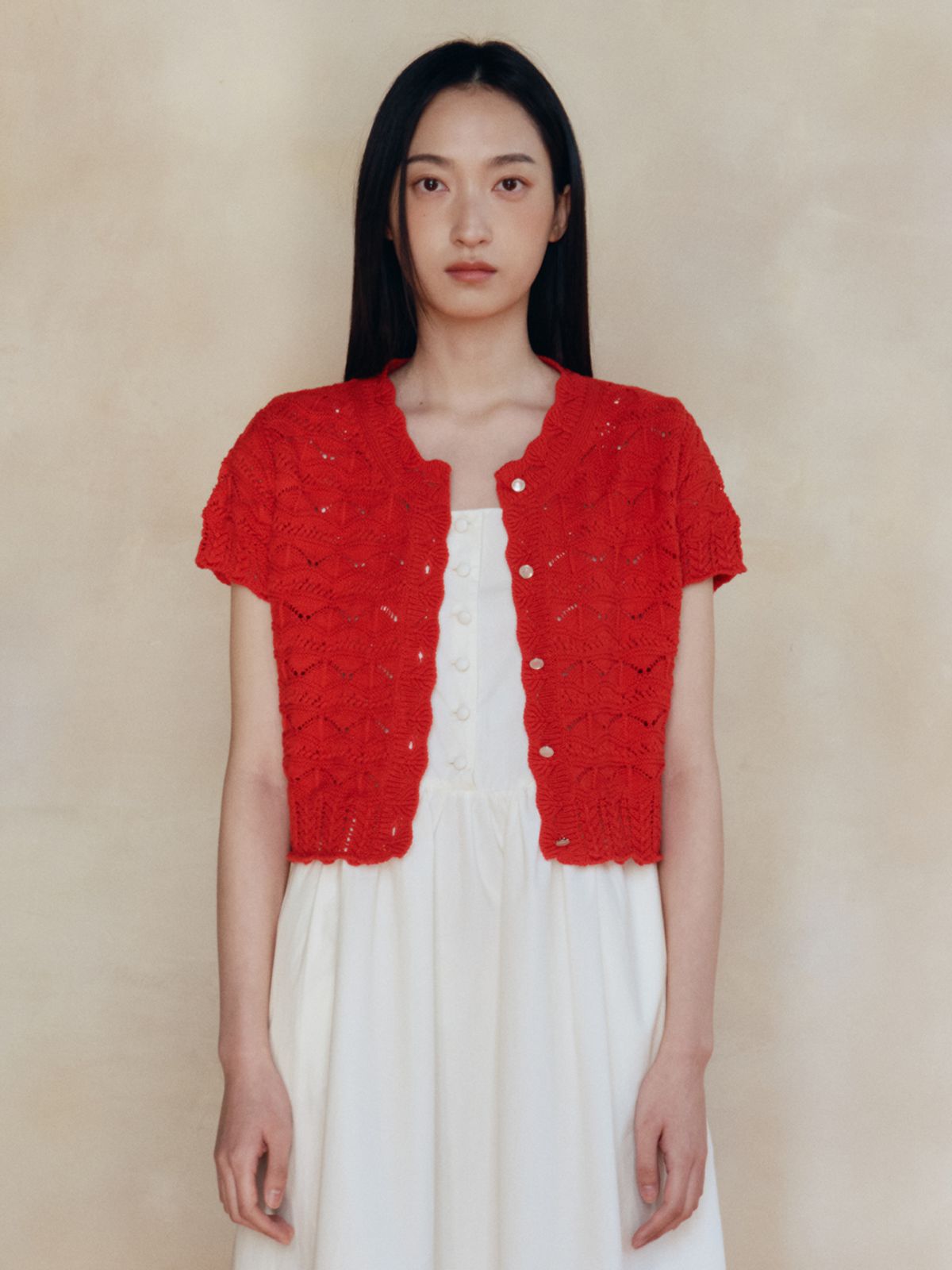 시엔느(SIENNE) Crochet Cardigan (Red)