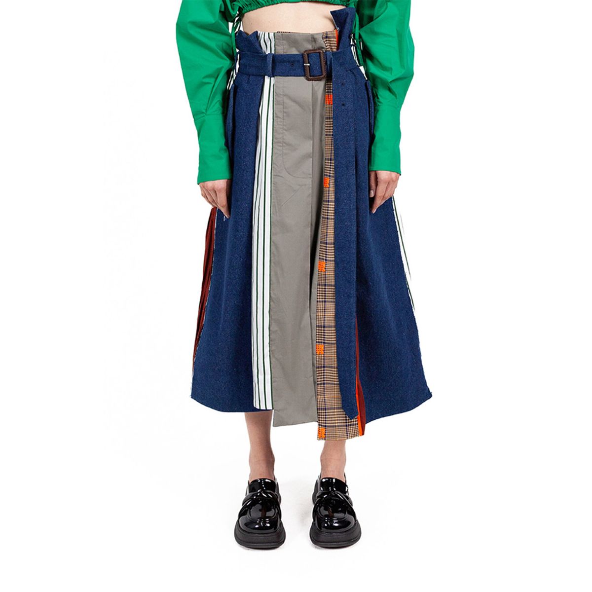 밀리우(MILIEUX) [MXM1FMSKL002MT]Patch-Panelled Mixed Fabric Skirt Long