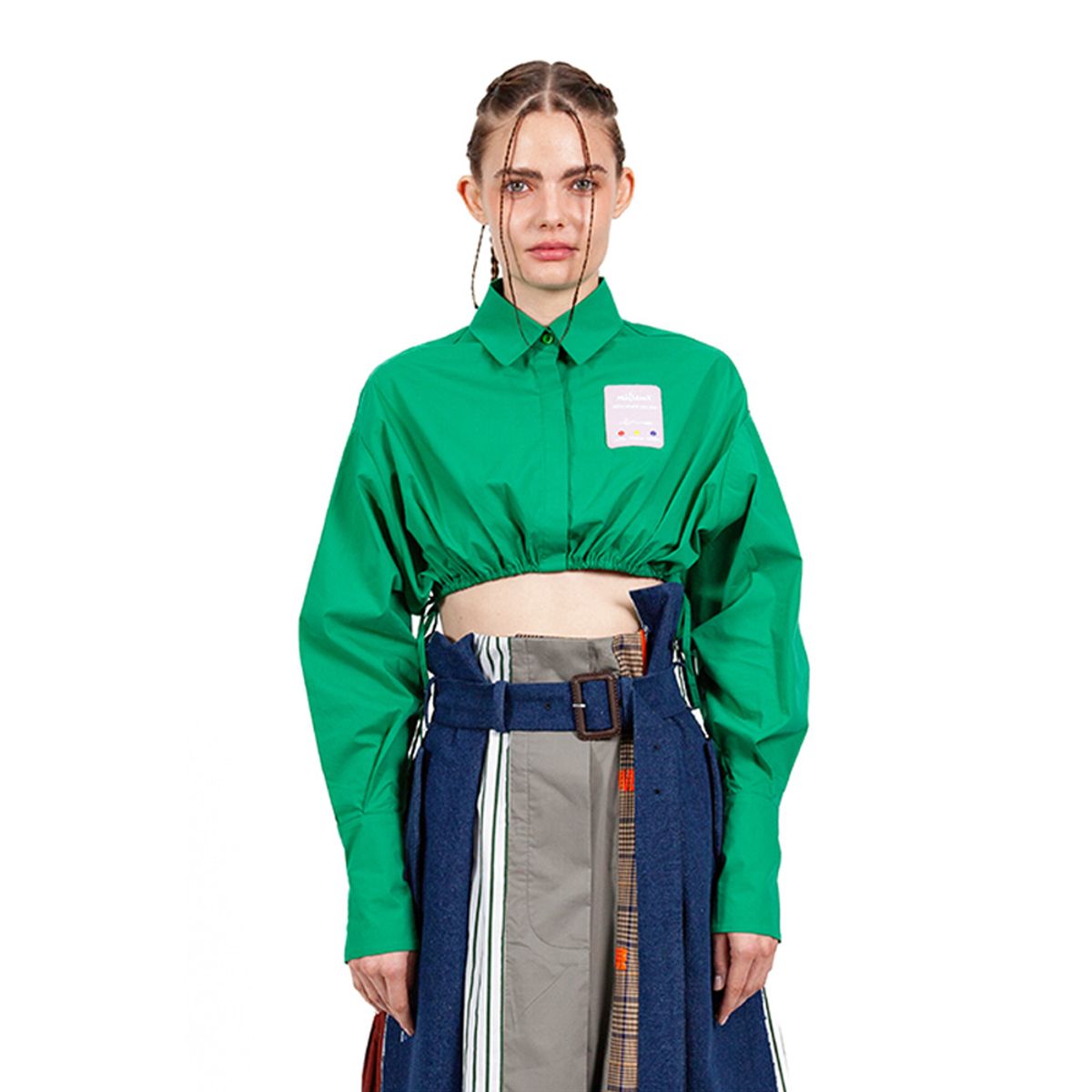 밀리우(MILIEUX) [MXM1FWSHL001GN]Cropped Woven Shirt Long-Sleeve
