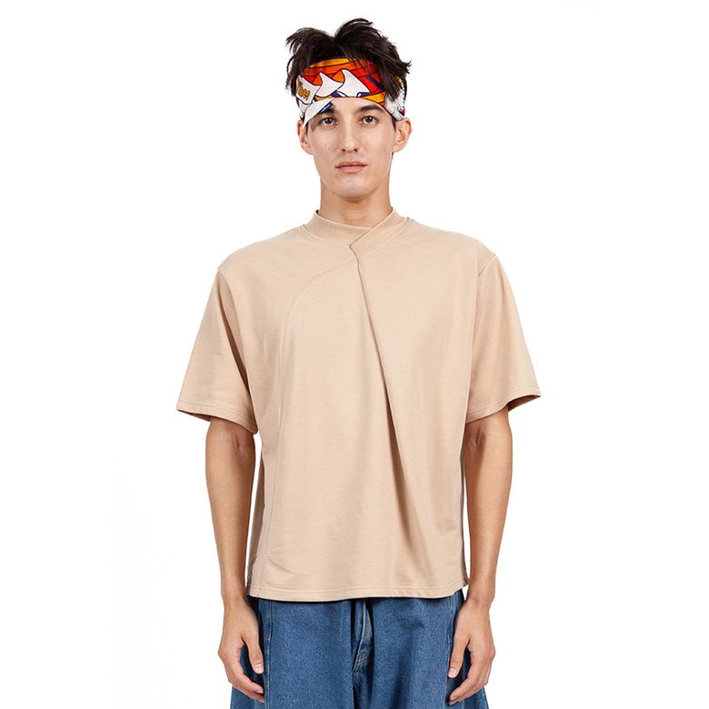 [MXM1UKTSS001BR]Front-pleated Knit T-shirt Short-Sleeve