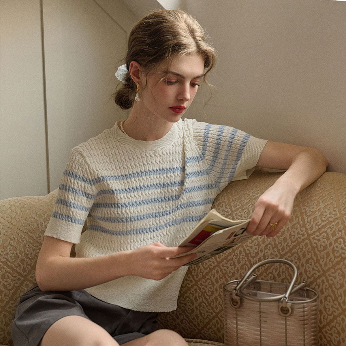 심플레트로(SIMPLE RETRO) SR_Striped short sleeve top