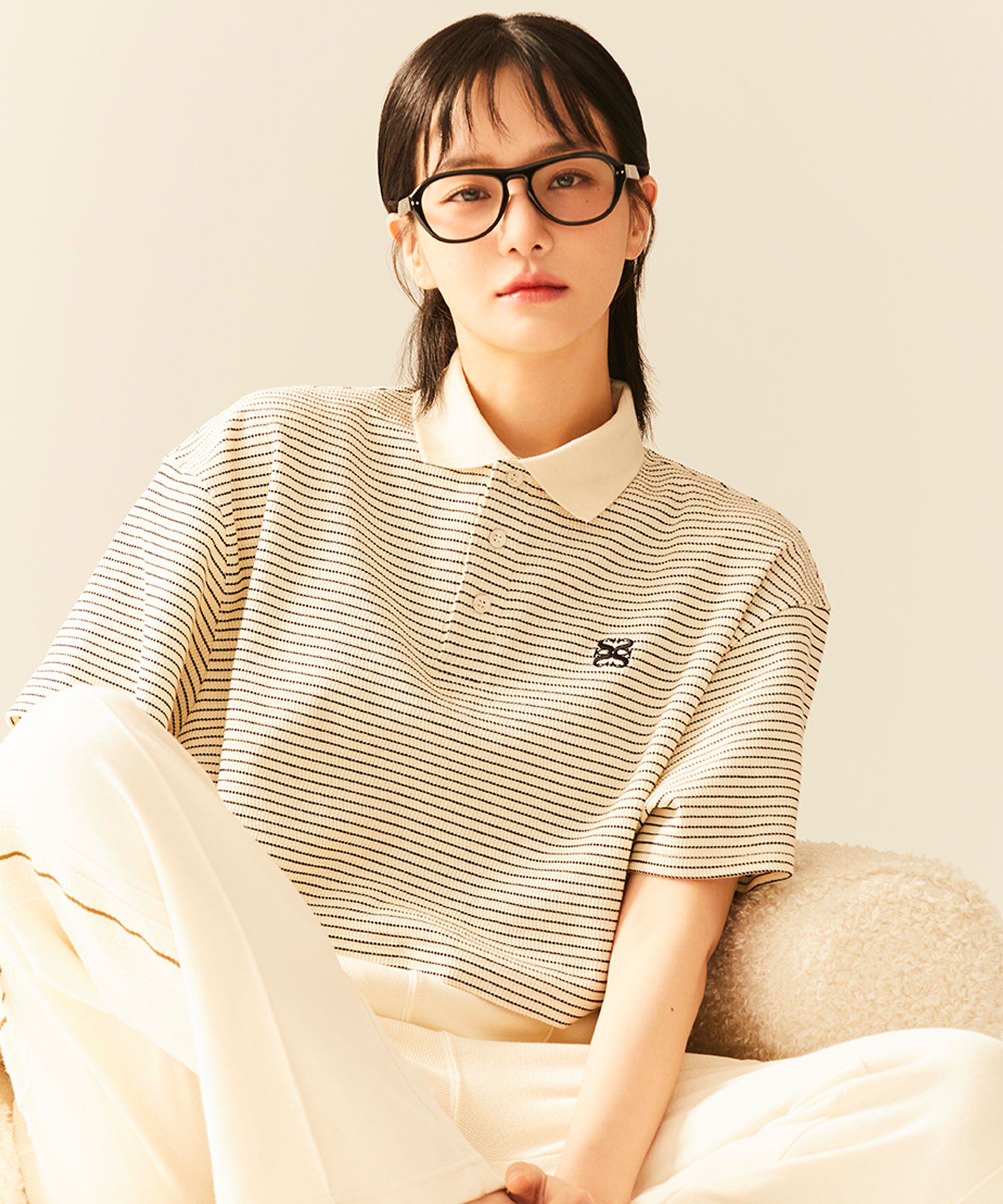 [25SS☆人気] SATUR★Stripe Collar T-Shirt★カラーシャツ★ MUSINSA公式 | SATUR (W) Stripe collar short-sleeved T-shirt