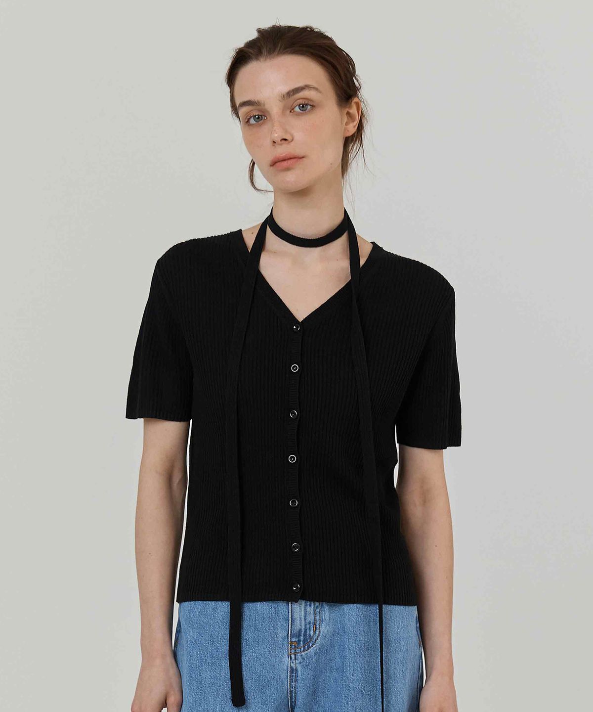하우스 오브 폰드(HOUSE OF POND) Linen strap cardigan (Black)