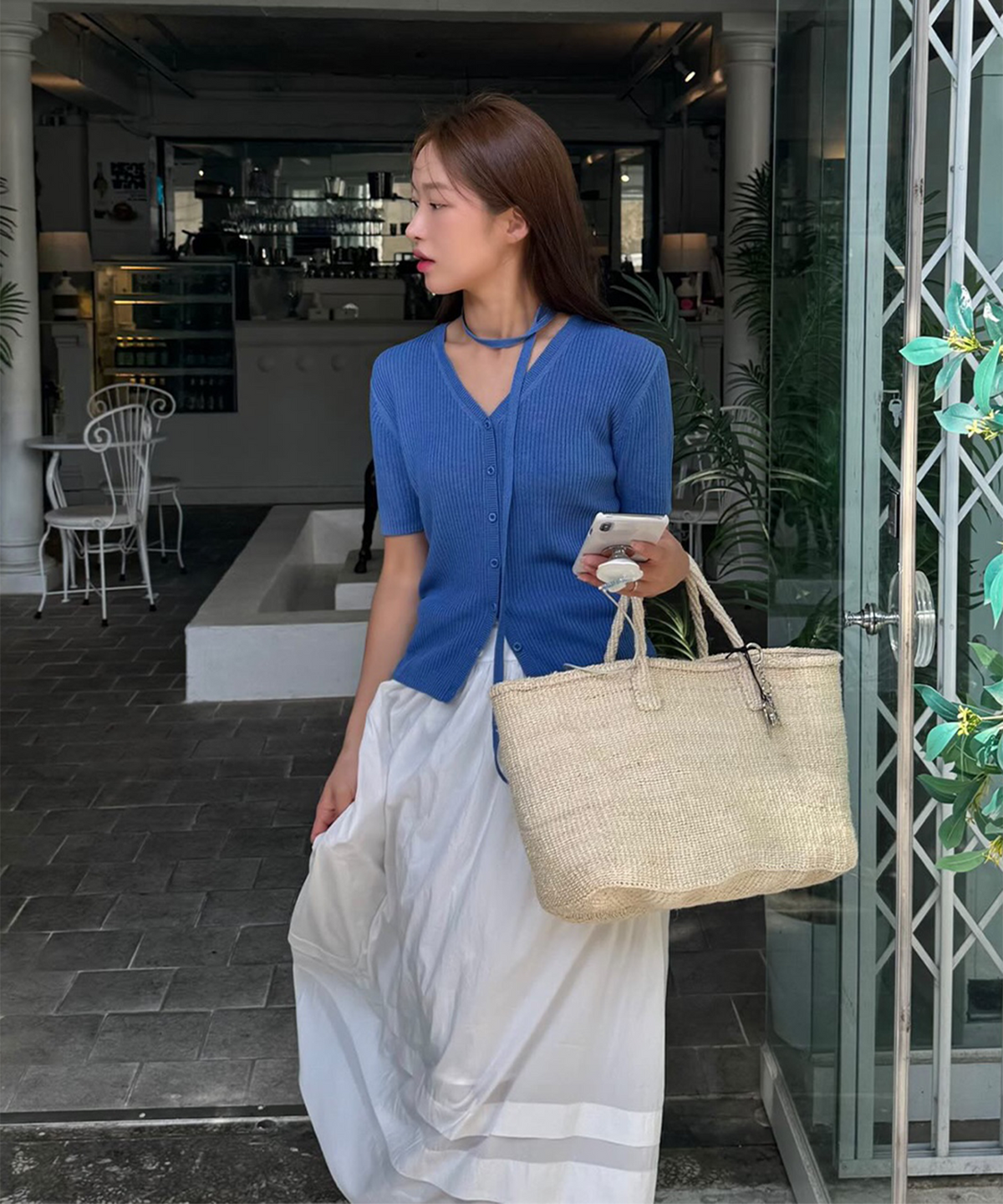 하우스 오브 폰드(HOUSE OF POND) Linen strap cardigan (Blue)