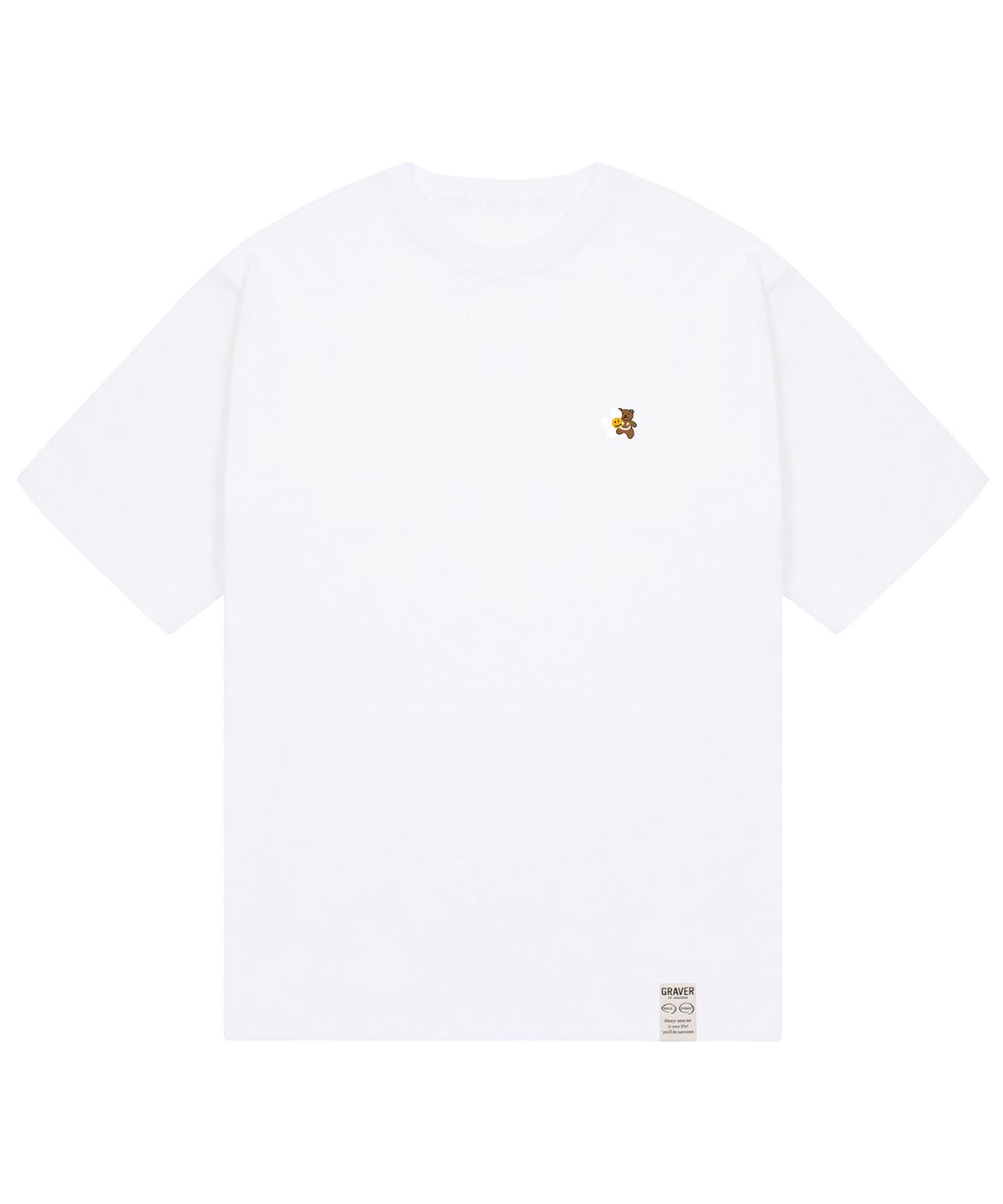 그레이버(GRAVER) [UNISEX-24]스몰 플라워 베어 스마일 반팔티_화이트