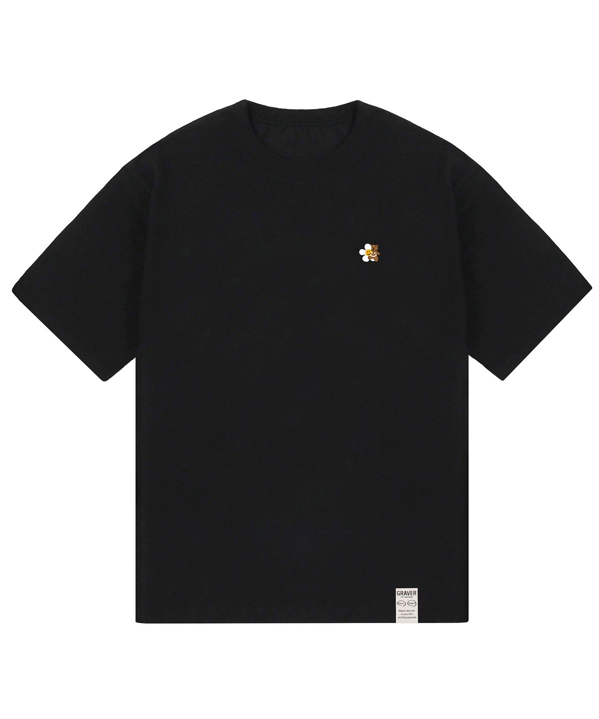 그레이버(GRAVER) [UNISEX-24]스몰 플라워 베어 스마일 반팔티_블랙