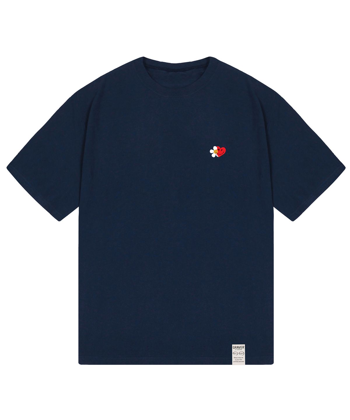 그레이버(GRAVER) [UNISEX]플라워 하트 하프스마일 반팔티_네이비