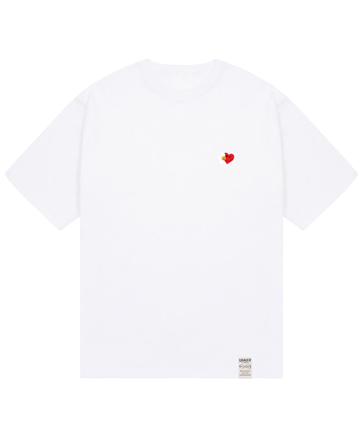 그레이버(GRAVER) [UNISEX]플라워 하트 하프스마일 반팔티_화이트