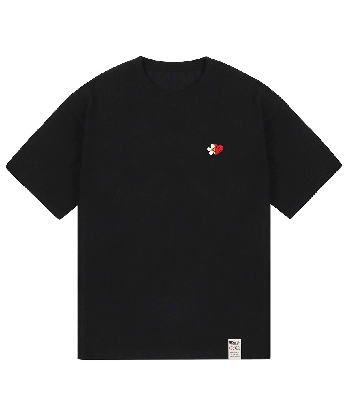 그레이버(GRAVER) [UNISEX]플라워 하트 하프스마일 반팔티_블랙