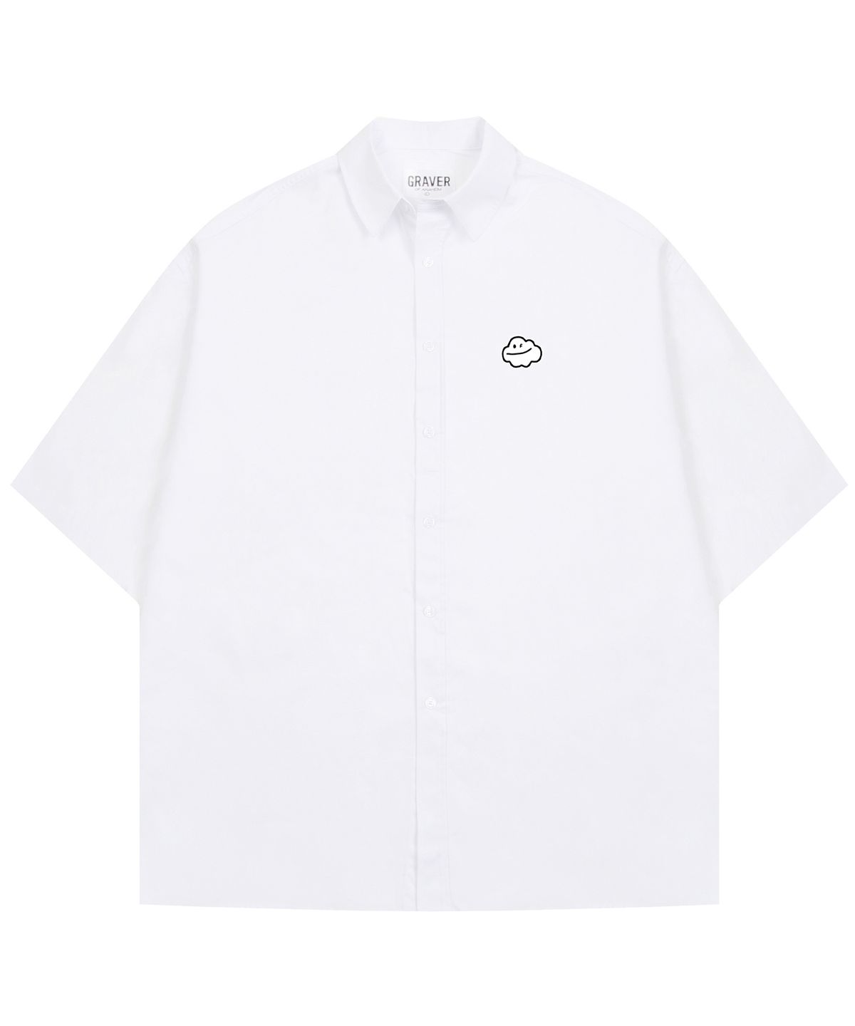 그레이버(GRAVER) [UNISEX]구름 스마일 자수 오버핏 반팔셔츠_화이트