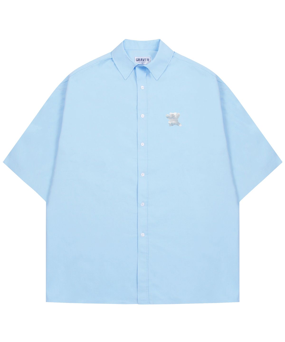 그레이버(GRAVER) [UNISEX]스몰 구름 베어스마일 오버핏 반팔셔츠_스카이블루