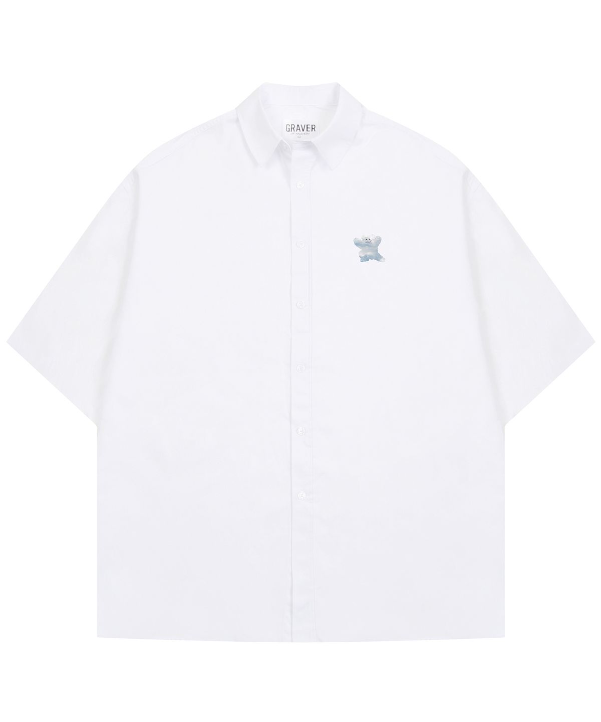그레이버(GRAVER) [UNISEX]스몰 구름 베어스마일 오버핏 반팔셔츠_화이트