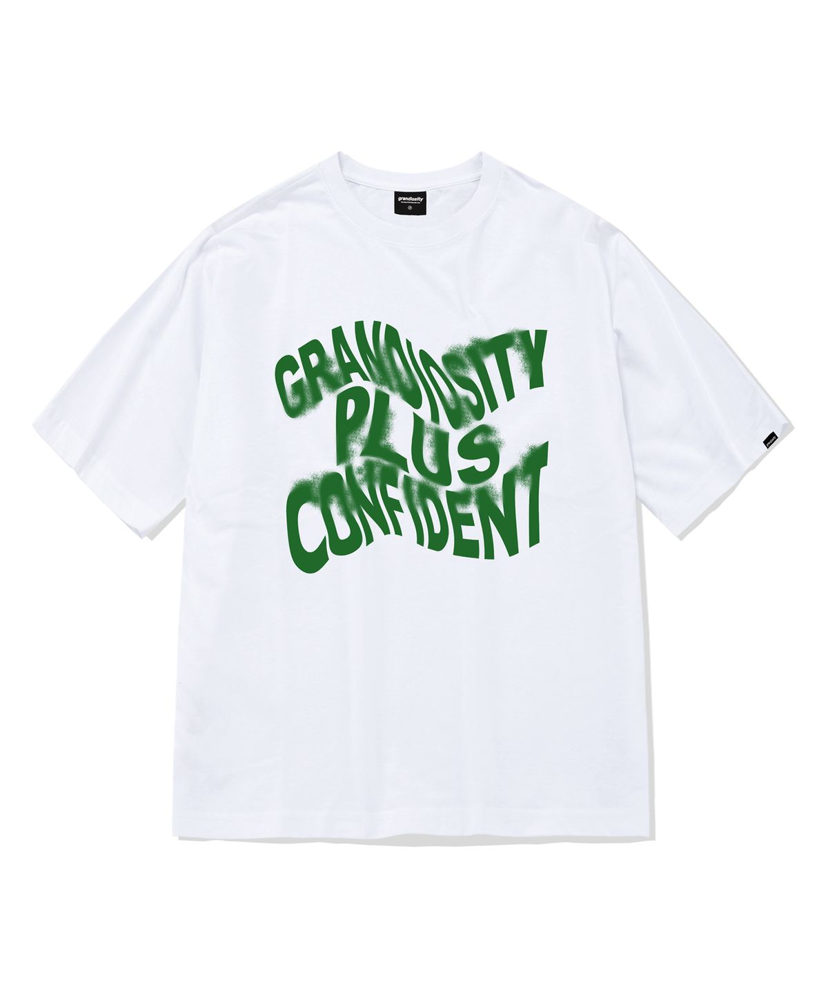 그랜디오시티(GRANDIOSITY) 웨이브 로고 오버핏 반팔 티셔츠 (화이트)