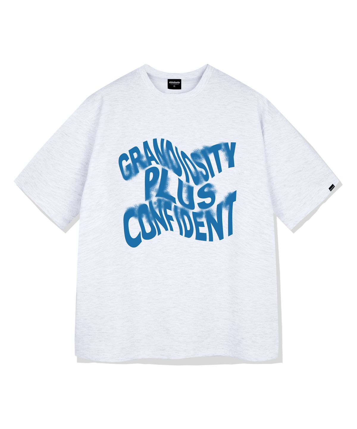그랜디오시티(GRANDIOSITY) 웨이브 로고 오버핏 반팔 티셔츠 (백멜란지)
