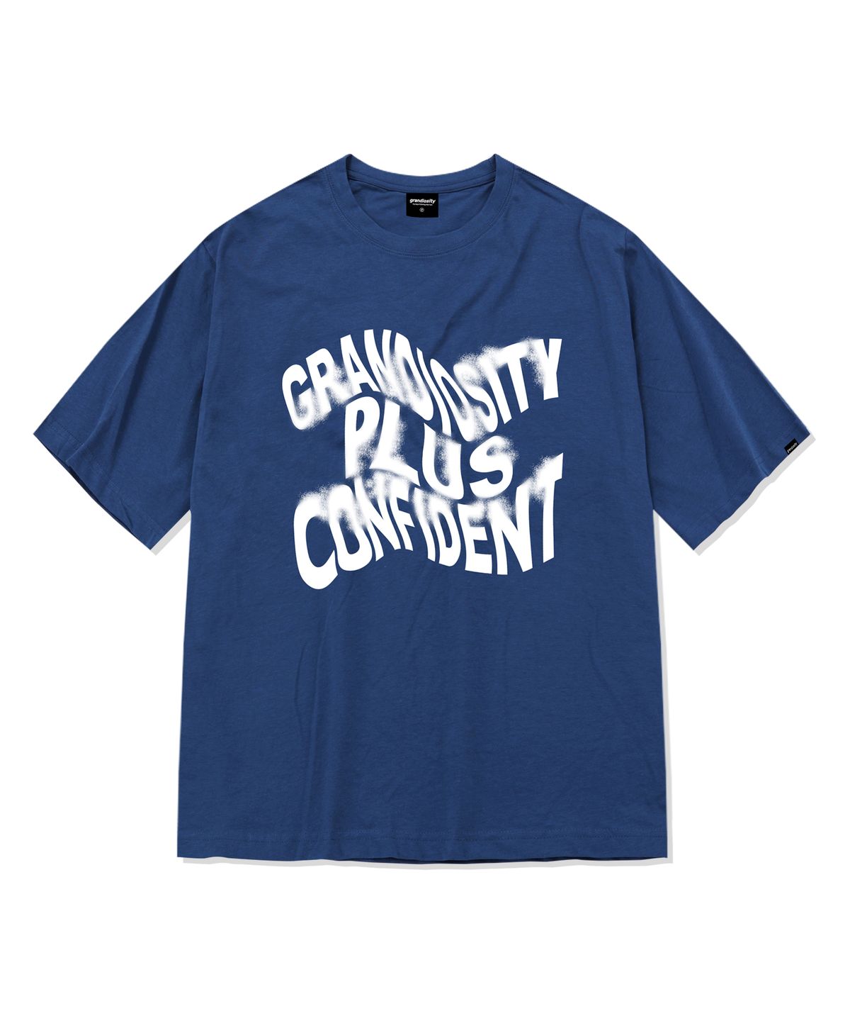그랜디오시티(GRANDIOSITY) 웨이브 로고 오버핏 반팔 티셔츠 (블루네이비)
