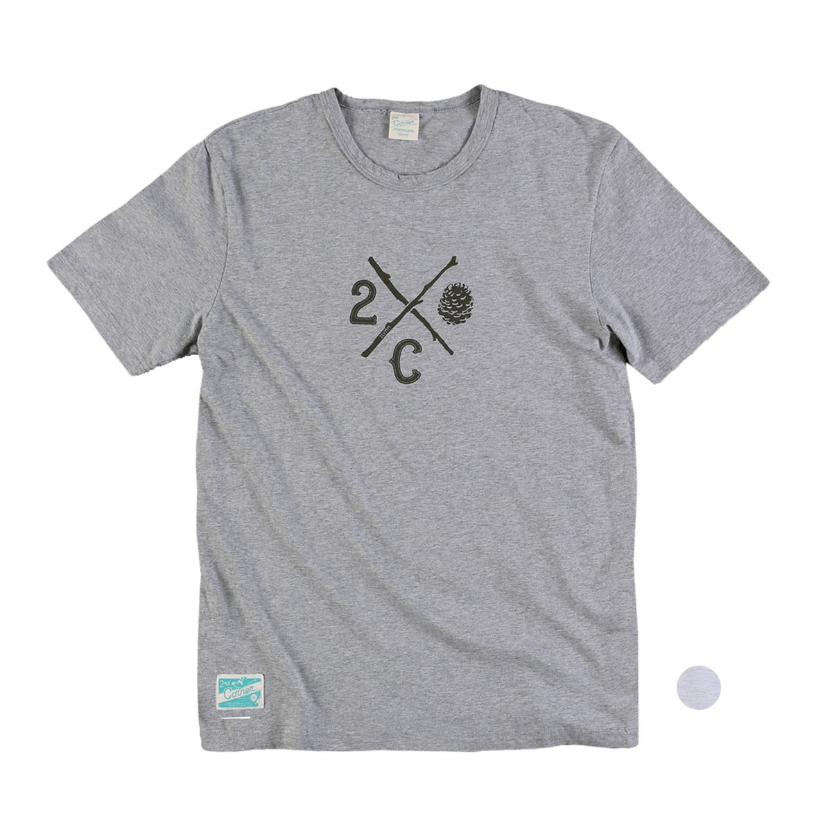 세컨드 코너(SECOND CORNER) 남성  순면 그래픽 반팔 티셔츠. Pinecone