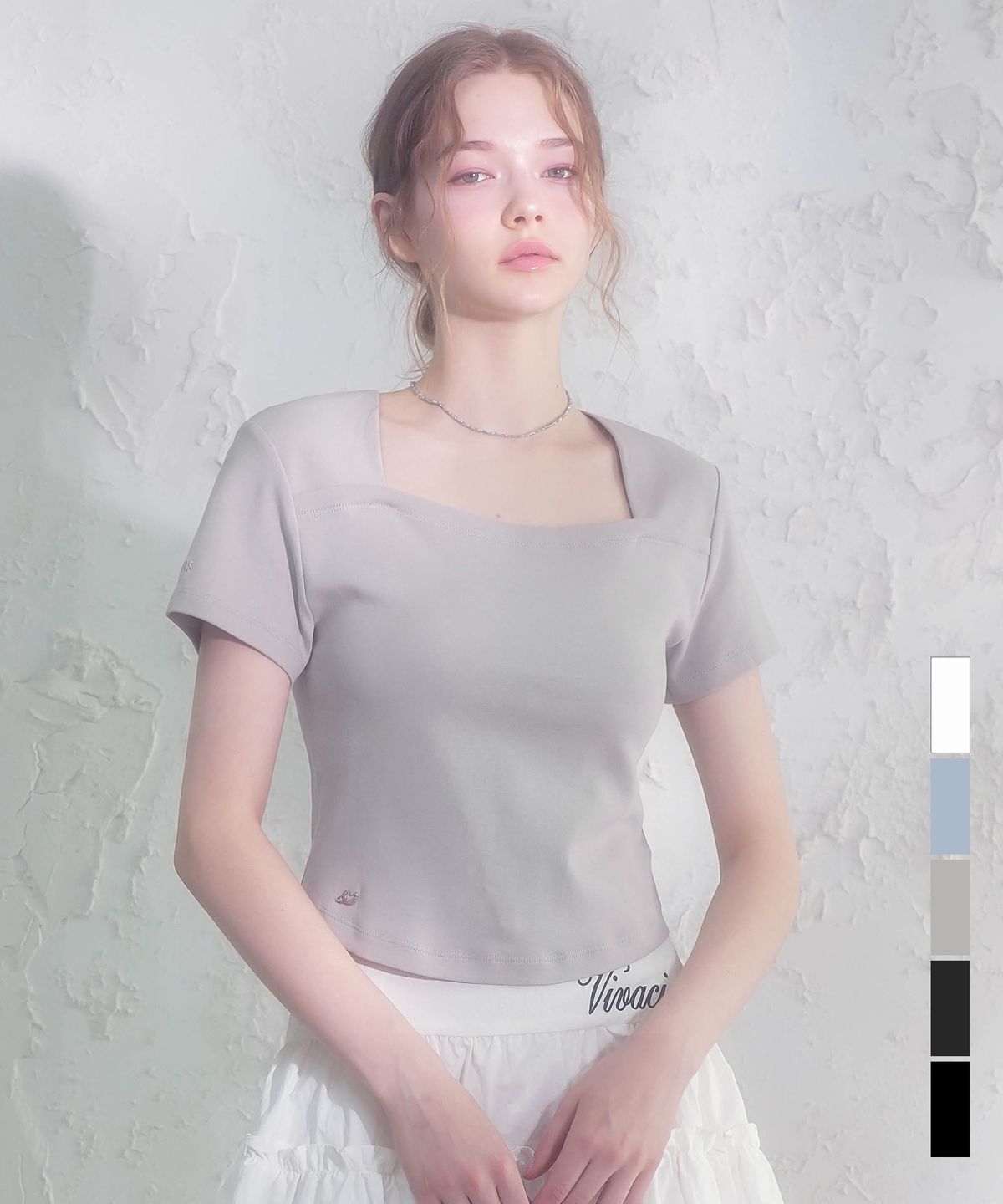 비바셔스(VIVACIOUS) Renee Square Neck Slim T-Shirt - 5COL