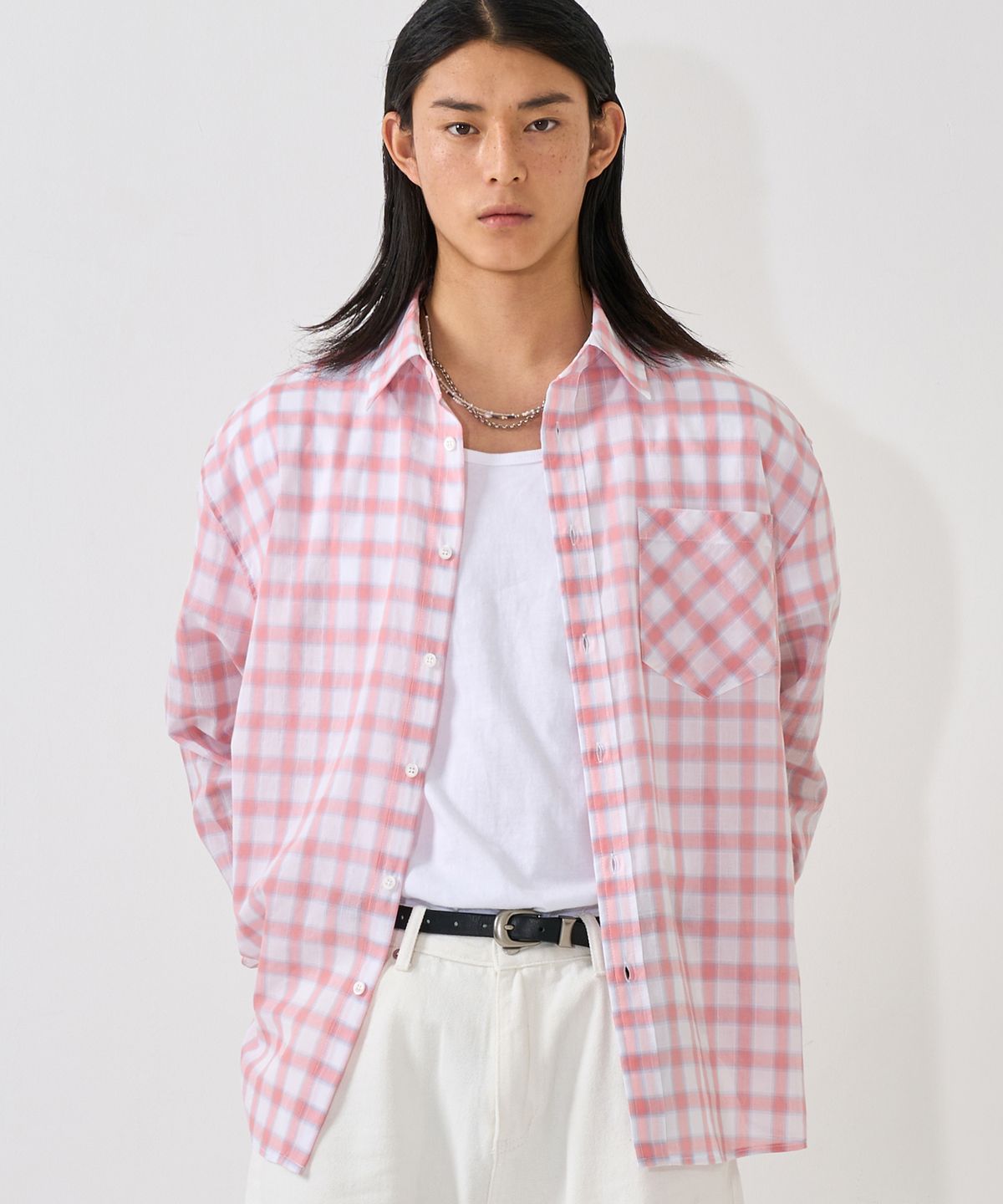 라드픽션(RAD FICTION) FOLKE OVERSIZED FIT CHECK SHIRT / PINK CHECK