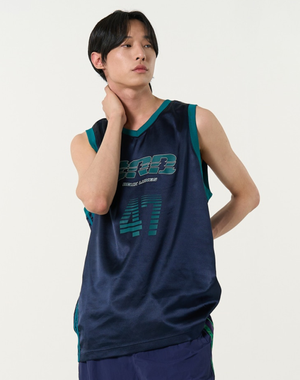 스포티 저지 슬리브리스 탑 네이비