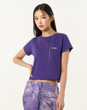 우먼스 블랭크 스몰 로고 크롭 반팔 티셔츠 다크퍼플
