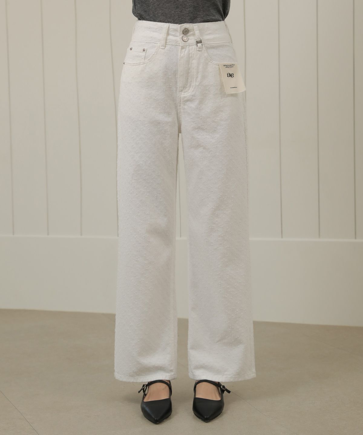 논앤논(NON AND NON) Lace Two Button Wide Cotton Pants_NSCP446 (White)