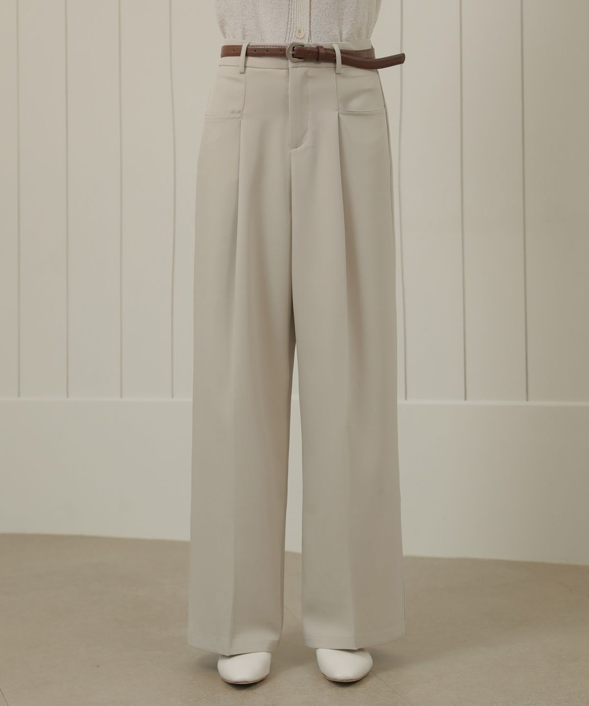 논앤논(NON AND NON) Transverse Pocket Wide Pants_NSPT464 (Beige)