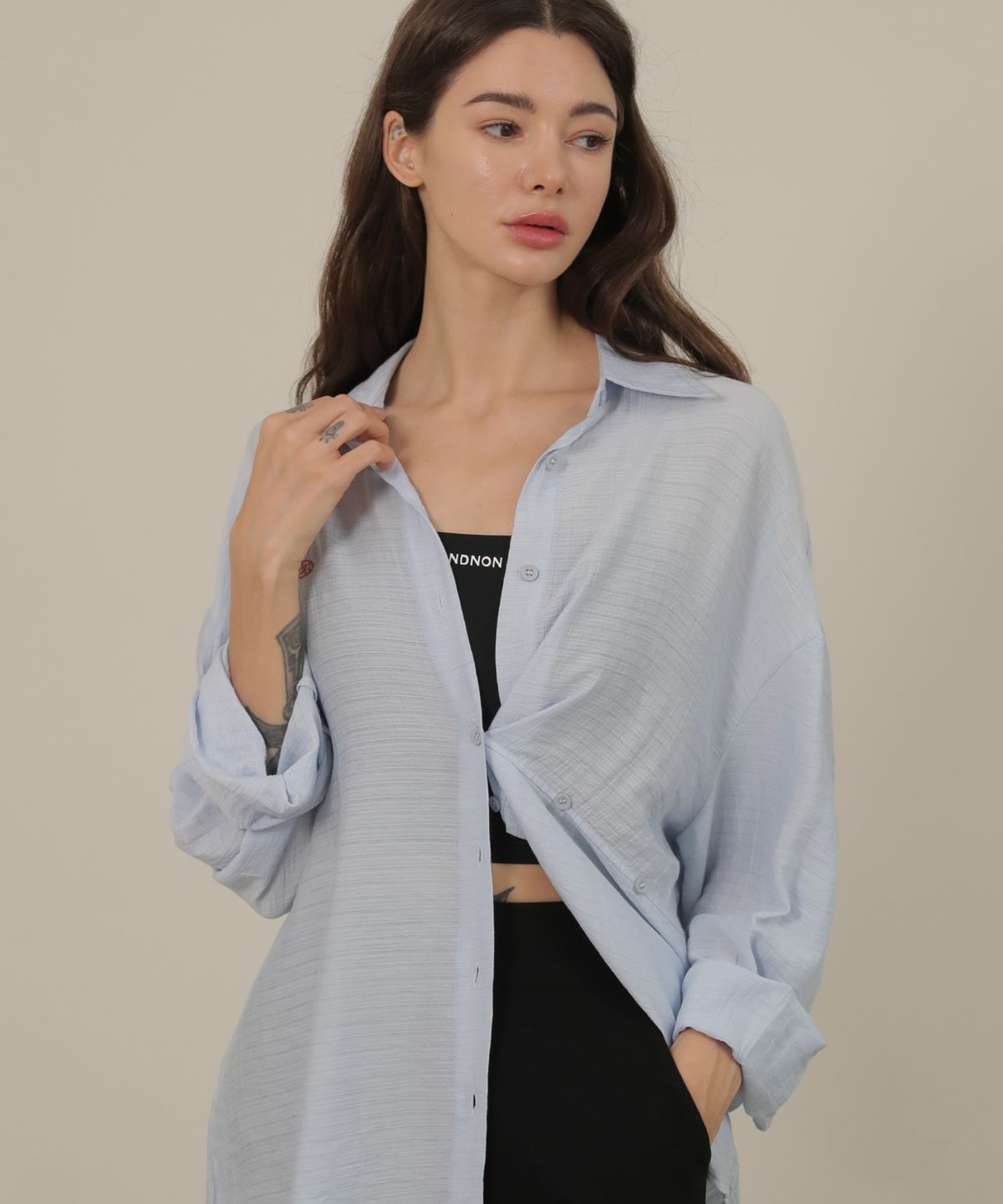 논앤논(NON AND NON) Rap Button Two Way Shirt_NSSH467 (Sky blue)