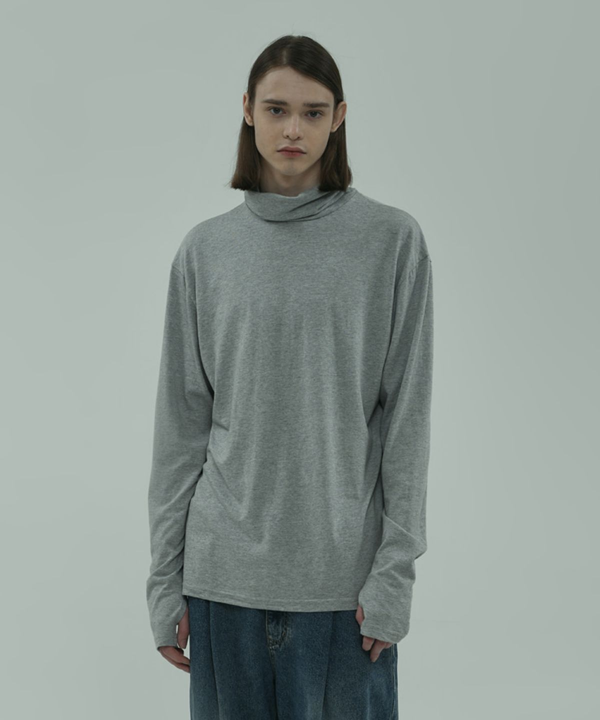 아이아우어(IOUWER) turtle neck l/s tee melange grey