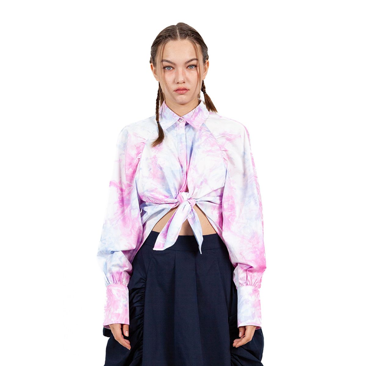 밀리우(MILIEUX) [MXM1FWSHL002MT]Tie-Front Woven Shirt Long-Sleeve