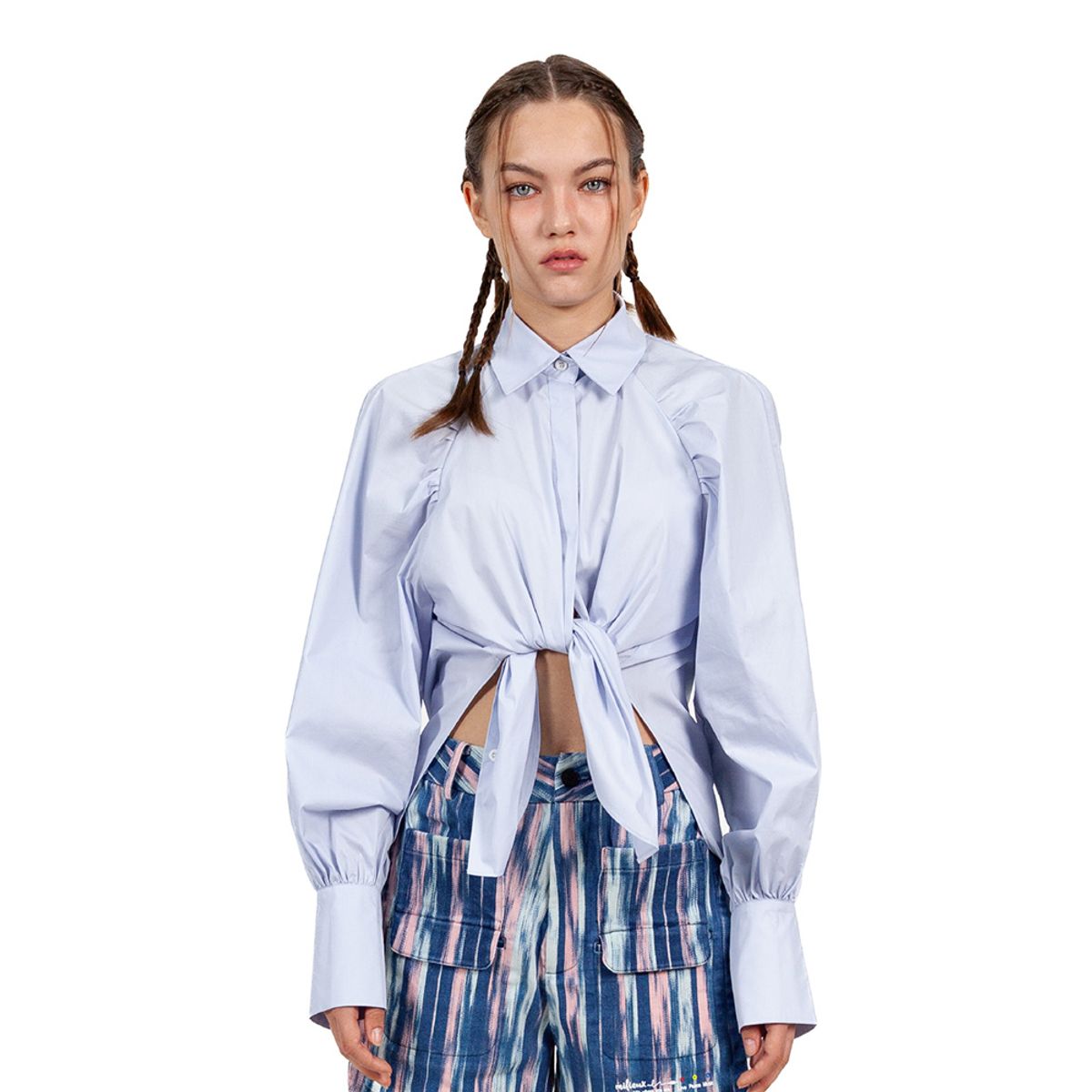 밀리우(MILIEUX) [MXM1FWSHL002BL]Tie-Front Woven Shirt Long-Sleeve