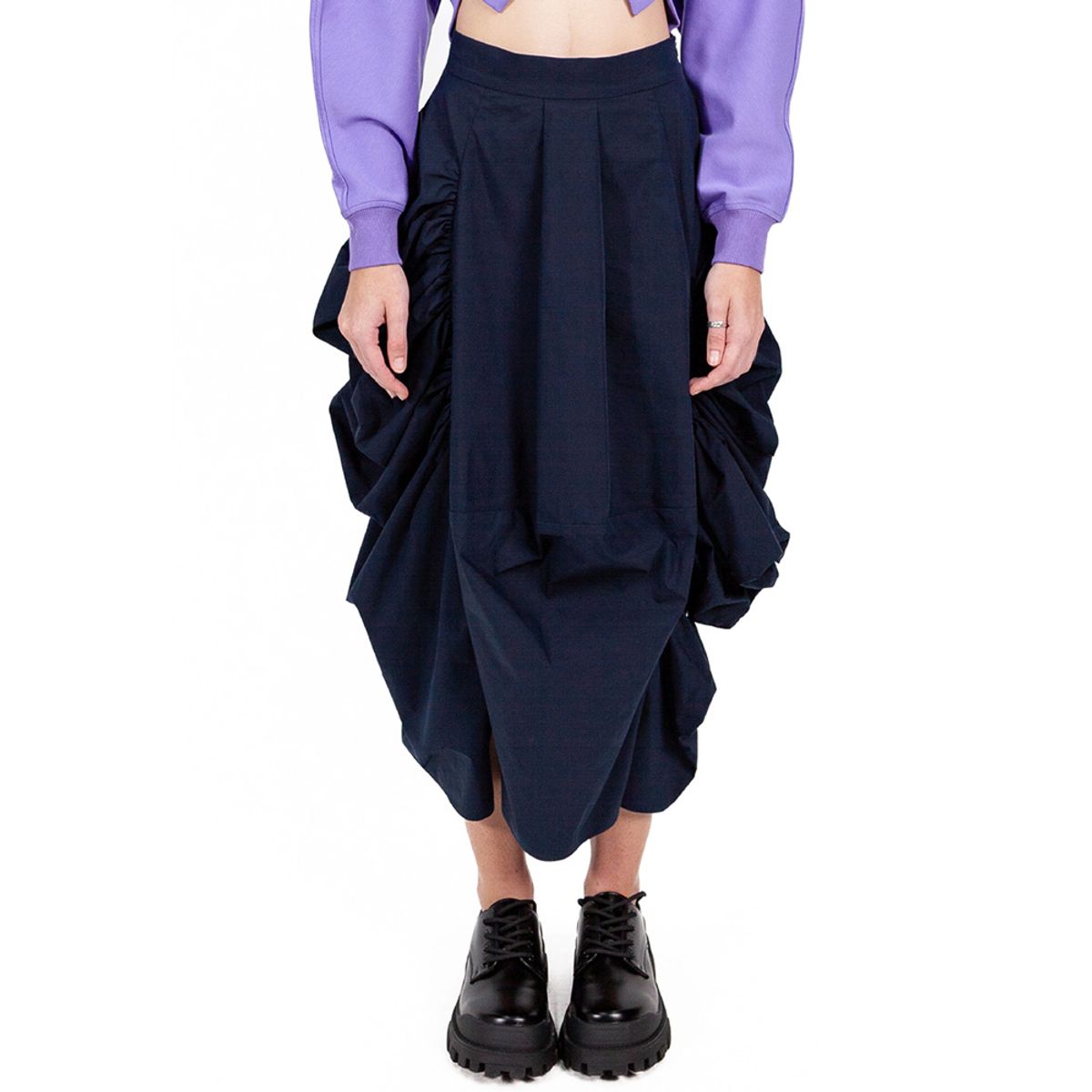 밀리우(MILIEUX) [MXM1FWSKL001BL]Bubble-Gathered Woven Skirt Long