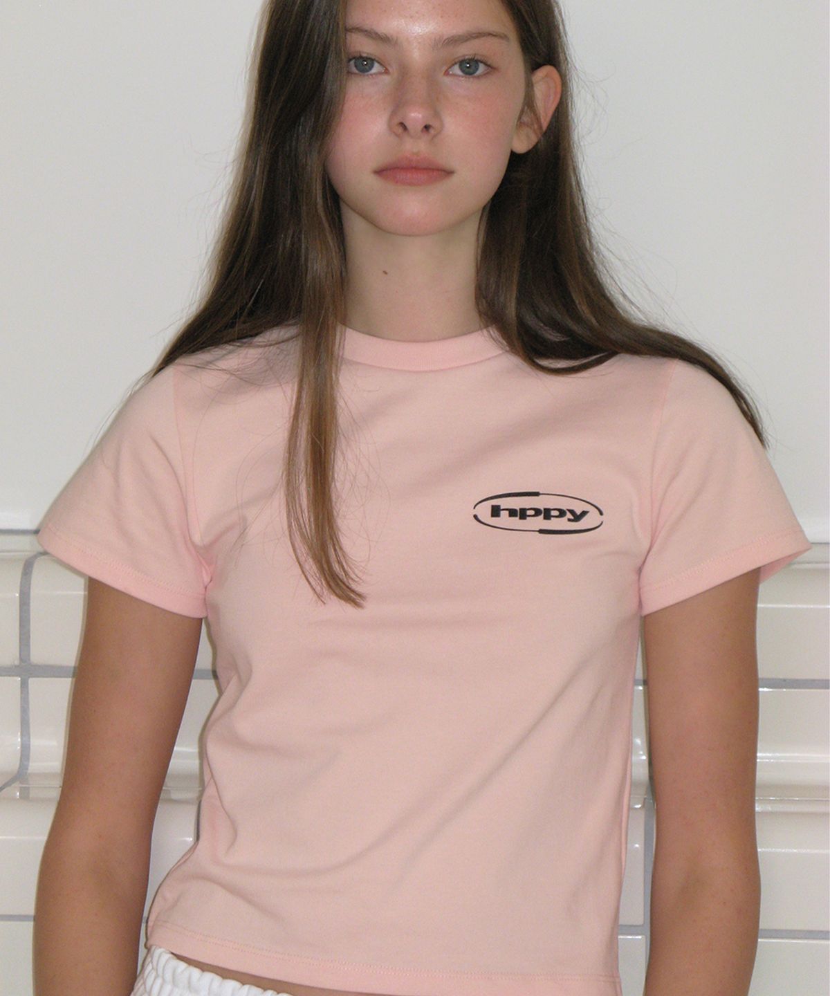 에이치피피와이(HPPY) (WOMEN) NEW LOGO CROP TEE - LIGHT PINK
