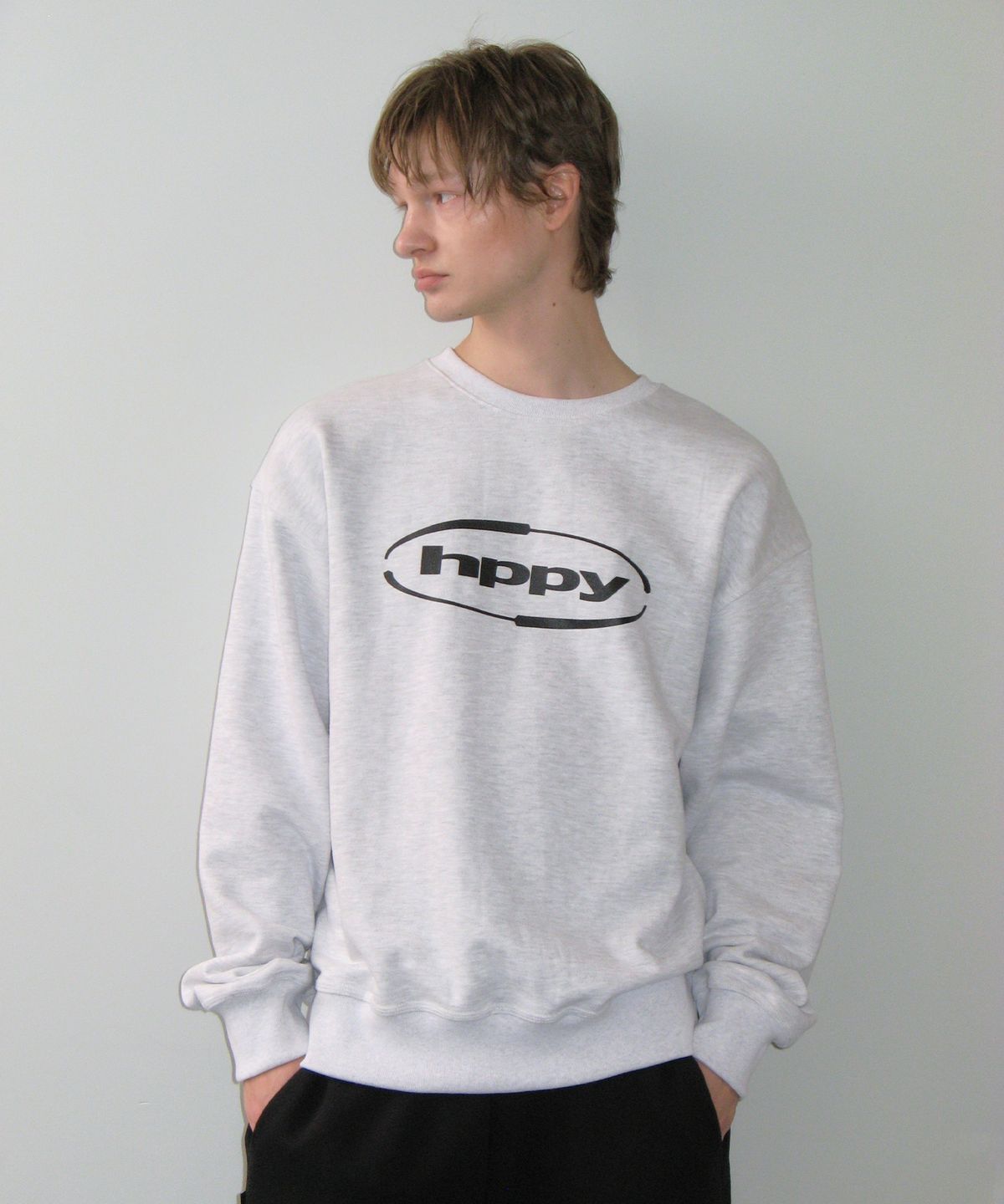 에이치피피와이(HPPY) NEW LOGO OVER FIT SWEATSHIRT - WHITE MELANGE