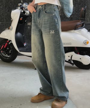 마요르카 와이드 데님 반밴딩 워싱 청바지 남녀공용 (3컬러)