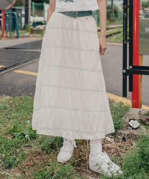 레이스 티어드 롱스커트 화이트