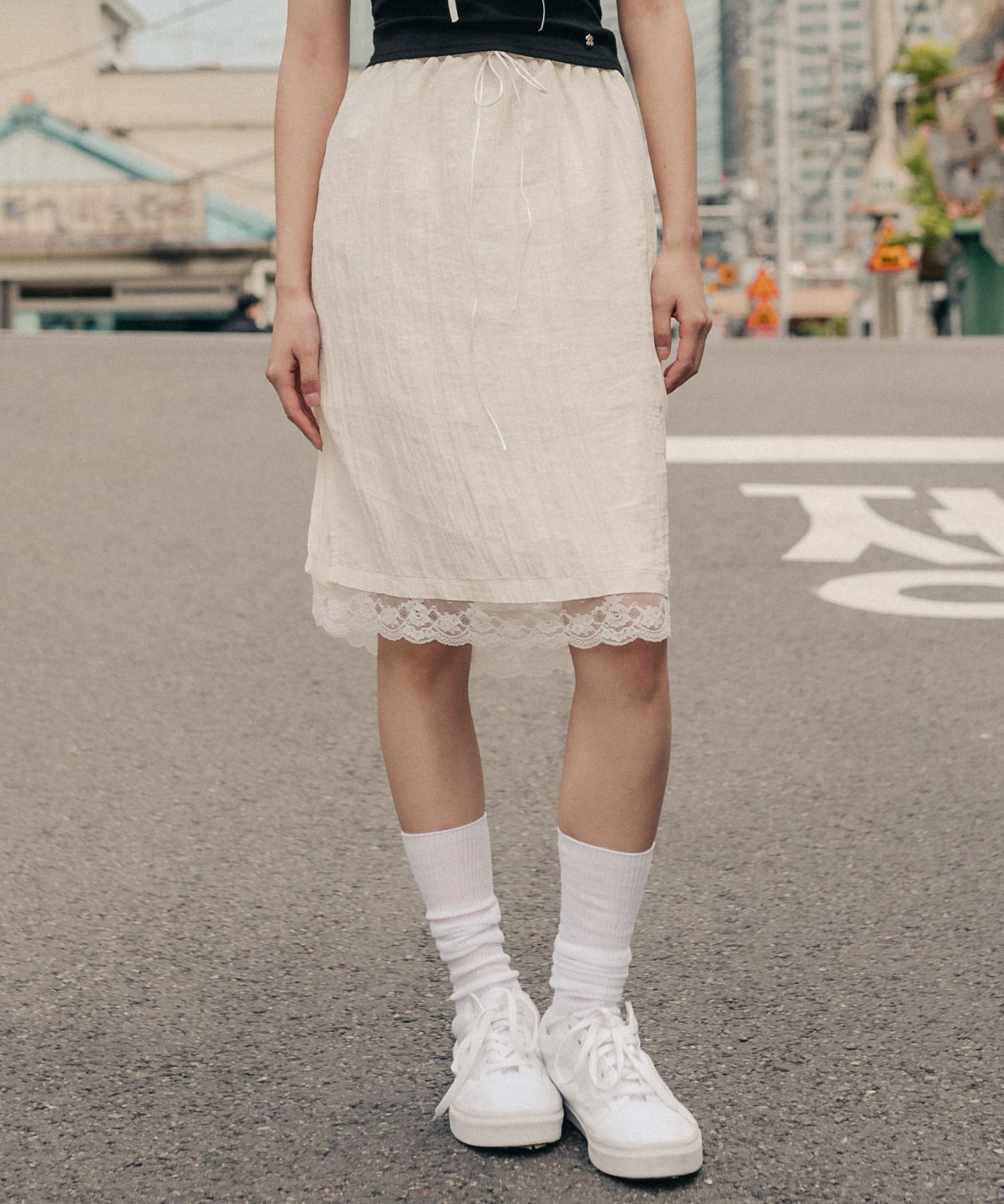 MUSINSA | HIGH SCHOOL DISCO lace slip midi skirt ivory MUSINSA | HIGH SCHOOL DISCO lace slip midi skirt ivory