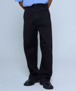 커브드 워시드 코튼 와이드 팬츠 [블랙]