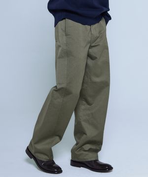 커브드 워시드 코튼 와이드 팬츠 [카키]