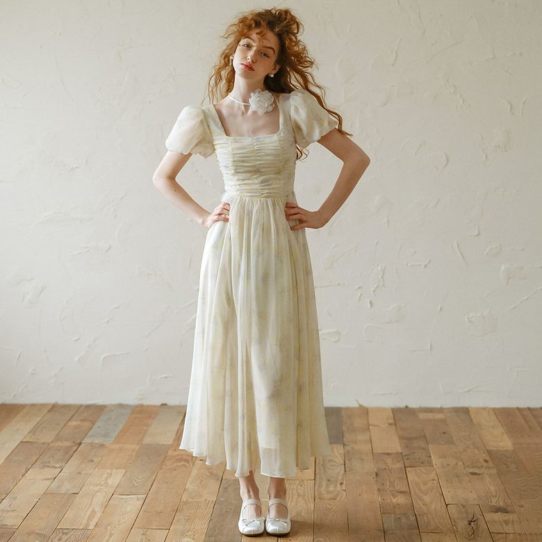 Cest_Princess floral puff sleeve dress