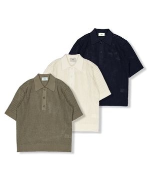 로프 반팔 코튼 니트 3컬러(네이비, 올리브, 오트밀)