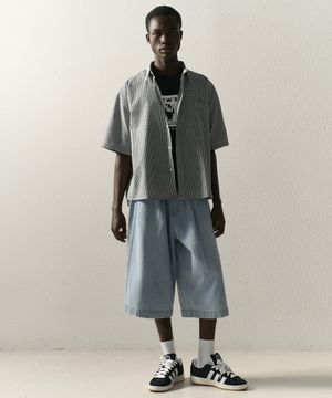 자이언트핏 8부 워시드 데님팬츠 (라이트블루)