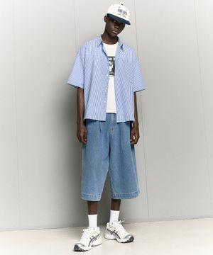 자이언트핏 8부 워시드 데님팬츠 (미디움블루)