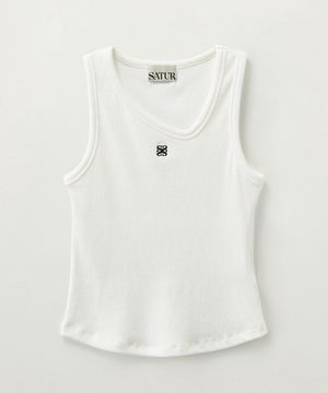 (W) 언발란스 넥 라인 레이어드 슬리브리스 탑 퓨어 화이트