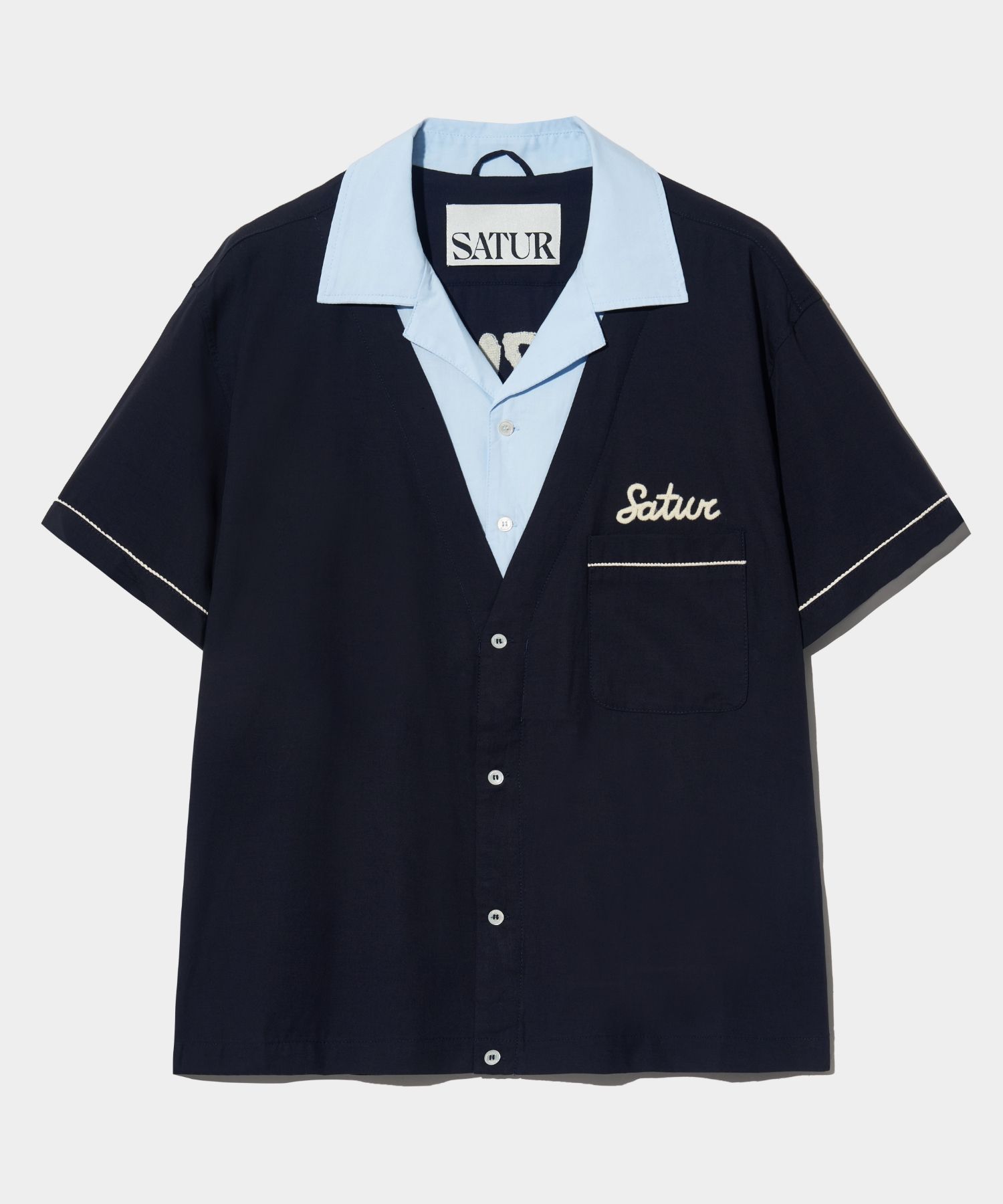 ★ SATUR ★BON VOYAGE LAYERD HALF SHIRTS MUSINSA公式 | SATUR Bon Voyage Layered Half Shirt Sky Navy
