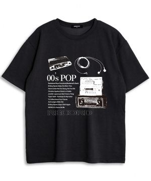 오버핏 크루넥 나인티스팝 로고 반팔 티셔츠 블랙