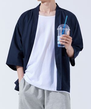 에센셜 린넨 오버핏 로브 가디건 네이비