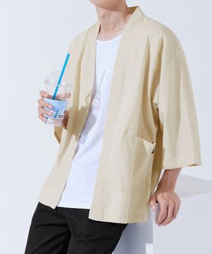 에센셜 린넨 오버핏 로브 가디건 베이지