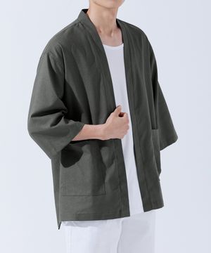 에센셜 린넨 오버핏 로브 가디건 챠콜